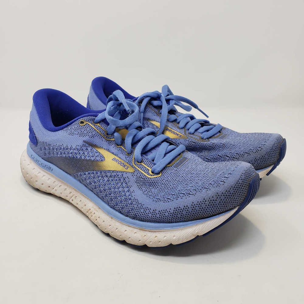 Brooks Glycerin 18 Womens Running Shoes Size 7M Light Blue Gold 1203171B470
